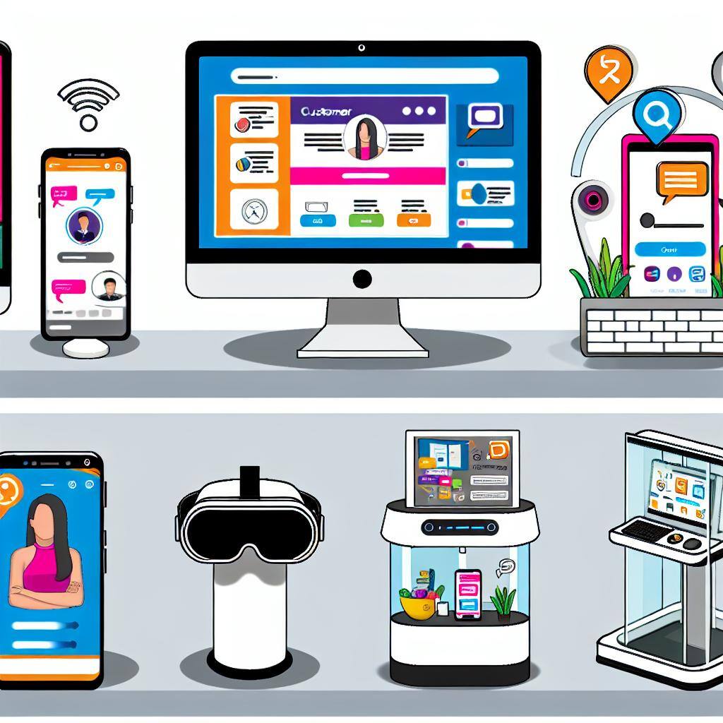 image showing customer experience across digital channels such as web, mobile, tablet, kiosk, social, IoT, VRAR